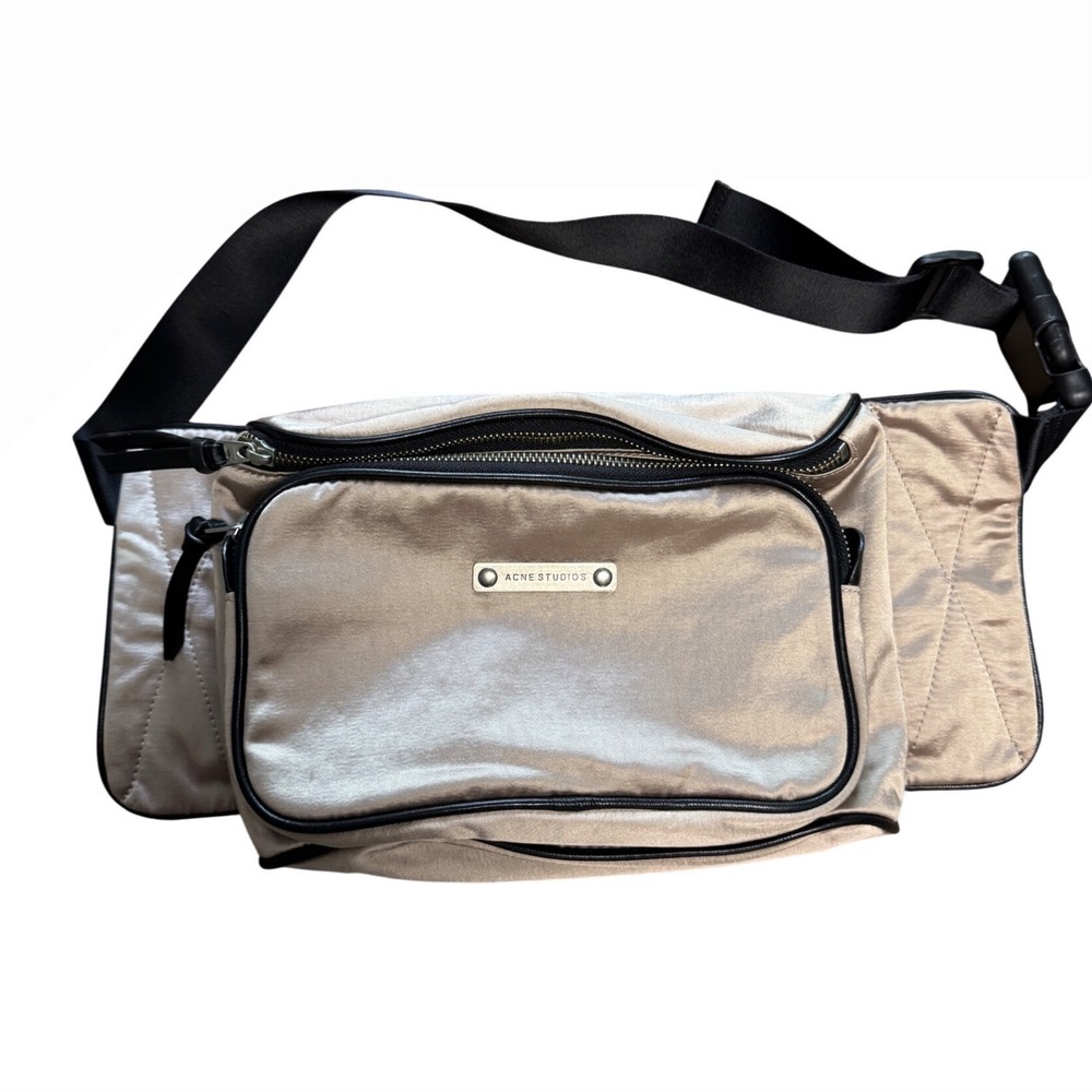 Acne Studios Large Metallic Champagne Nylon Crossbody / Belt Bag/ Fanny Pack